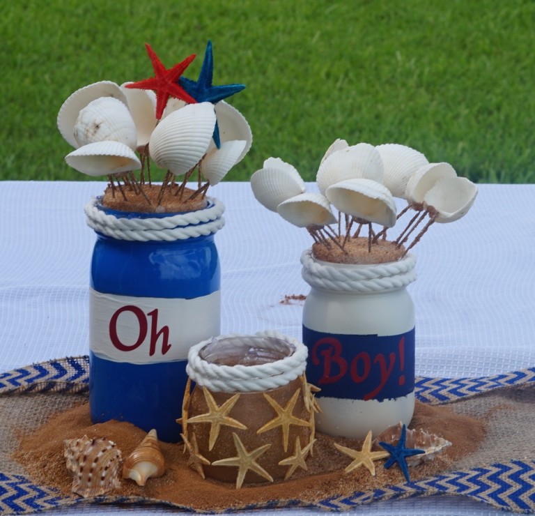 Mason Jar DIY Sail Away Baby Shower Centerpiece