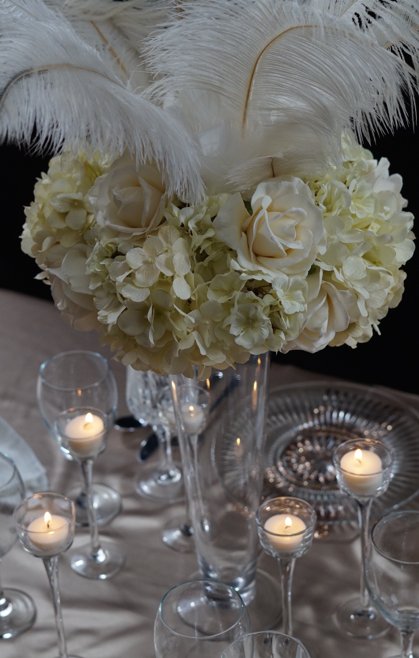 Great gatsby roaring 20's speakeasy party. Ostrich feather centerpieces,  art deco …