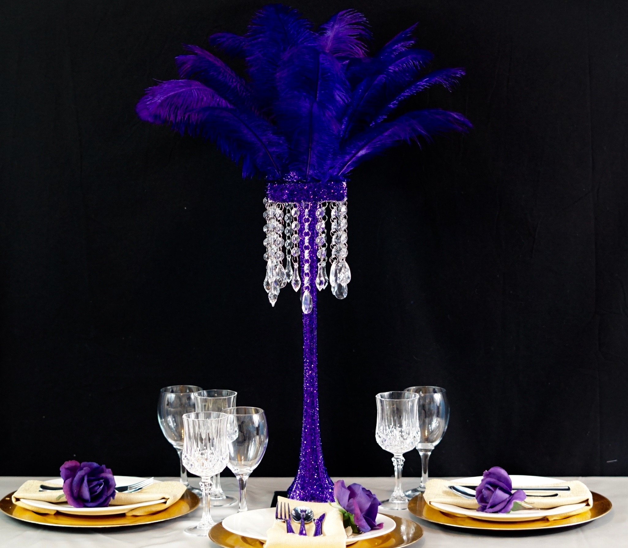 purple feathers for centerpieces