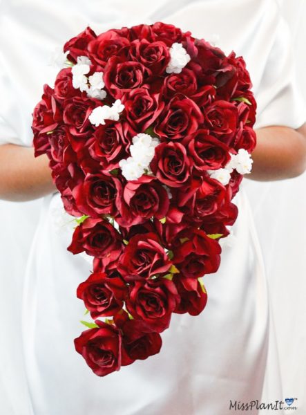 Red Rose Cascade Wedding Bouquet