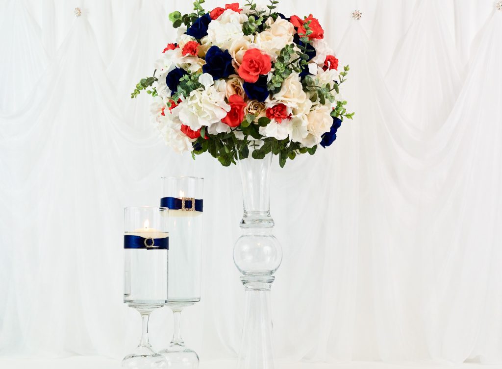 Coral and Blue Wedding Centerpieces