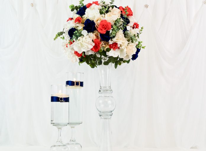 Coral and Blue Wedding Centerpieces