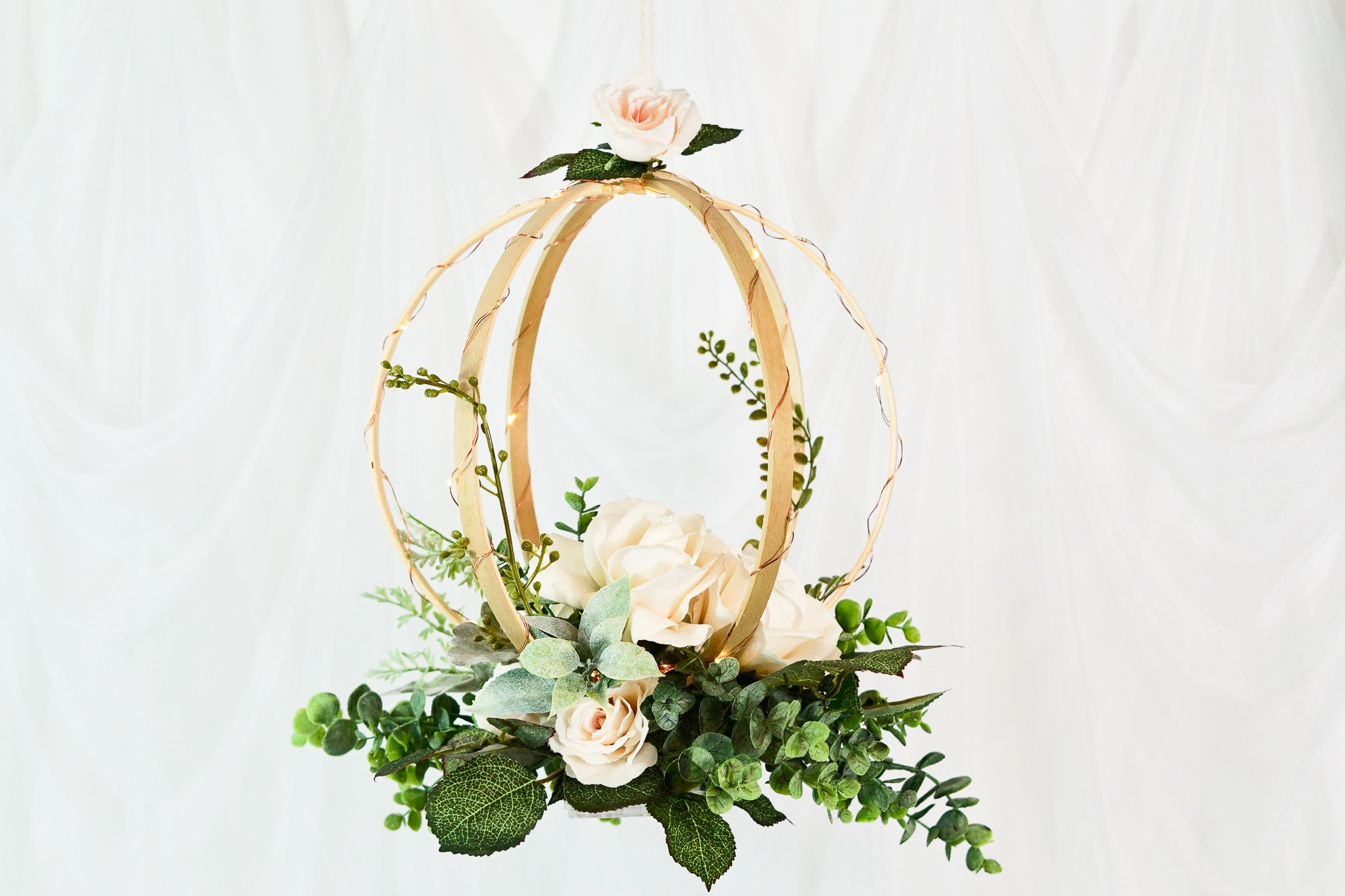Light bulb flower and plant embroidery hoop