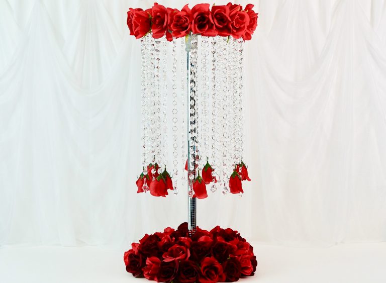 DIY Tall Rose Chandelier Wedding Centerpiece