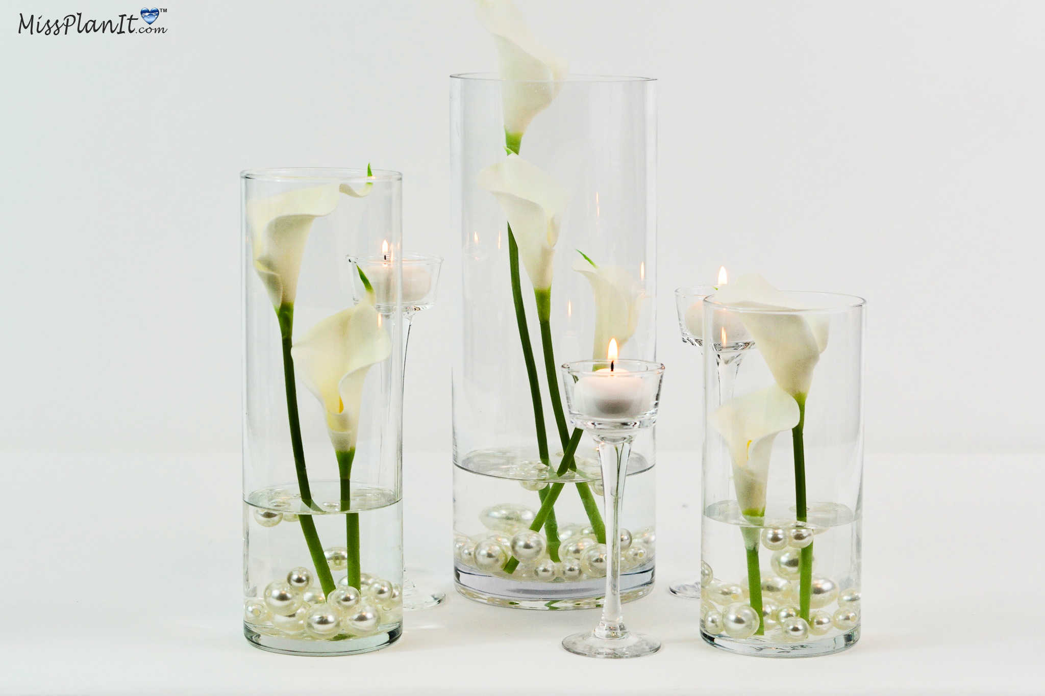 Elegant Pearl and Calla Lily Wedding Centerpiece