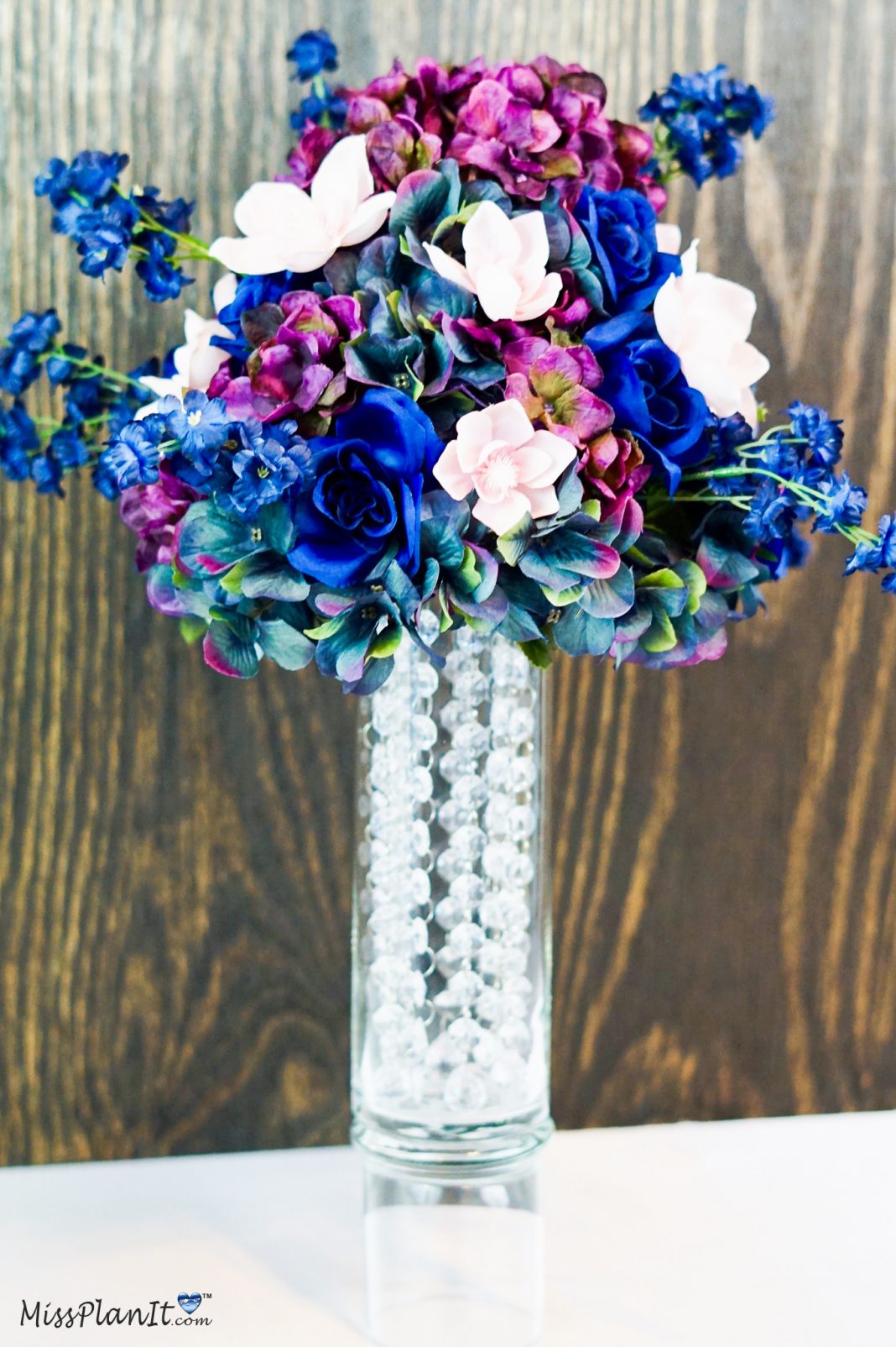 DIY Bountiful Navy Blue and Plum Wedding Centerpiece