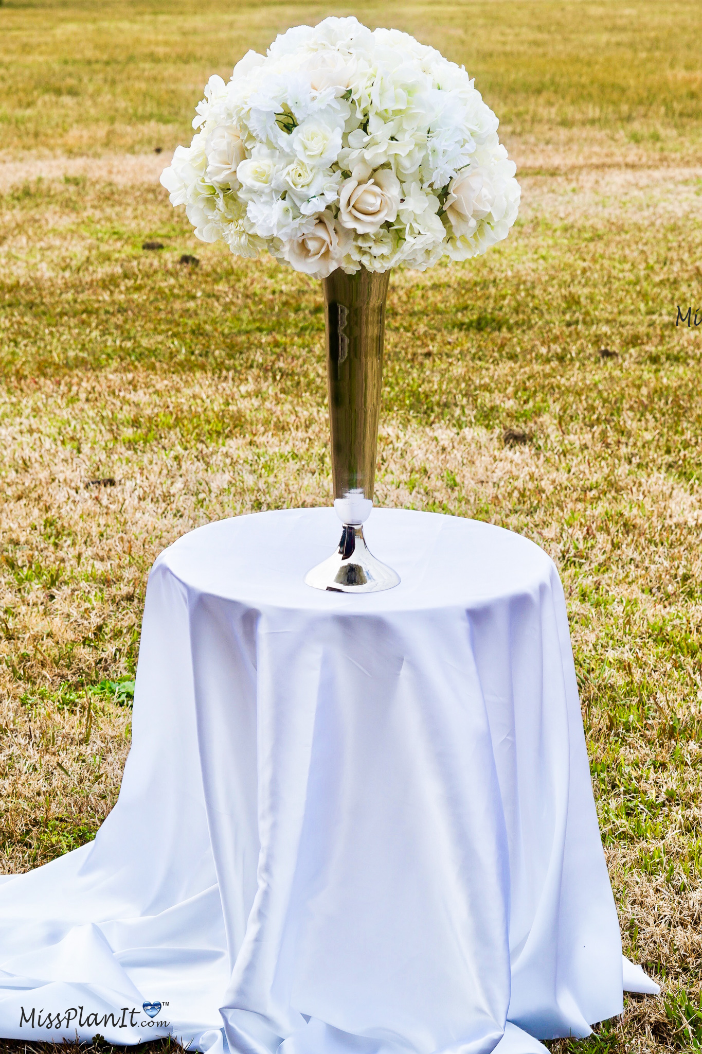 Silver Vase White Rose Wedding Centerpiece 1