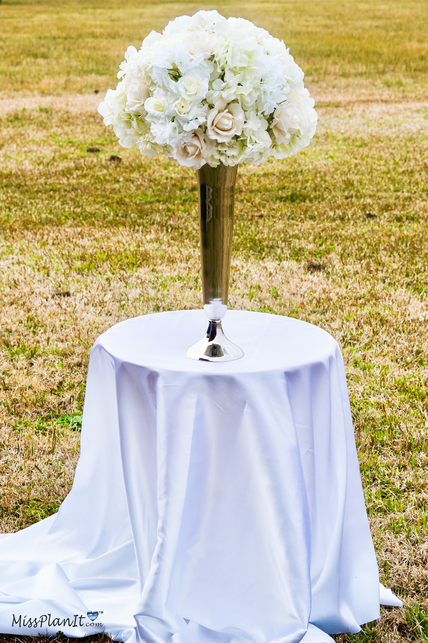 Silver Vase White Rose Wedding Centerpiece 1