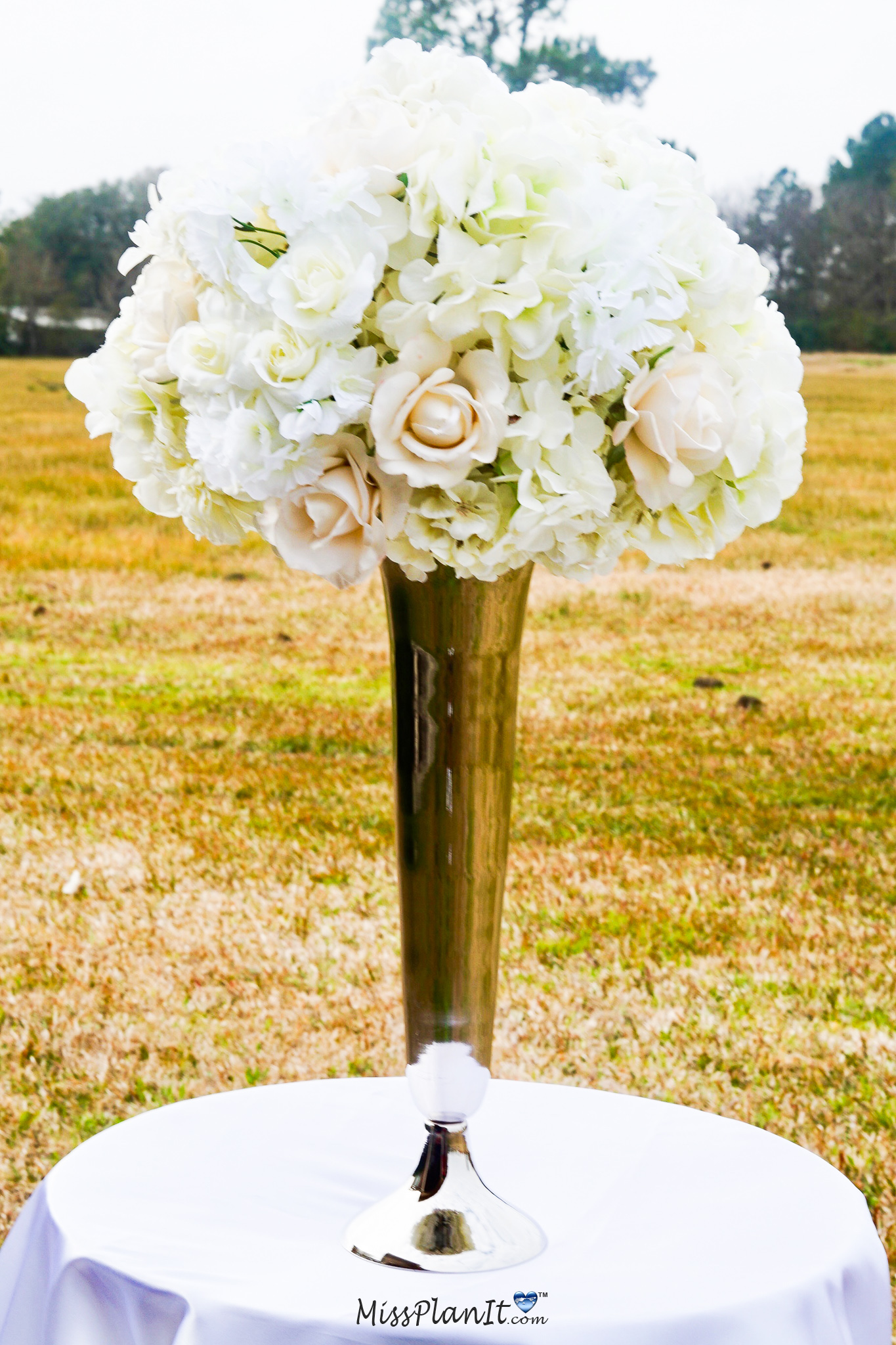 Silver Vase White Rose Wedding Centerpiece 3