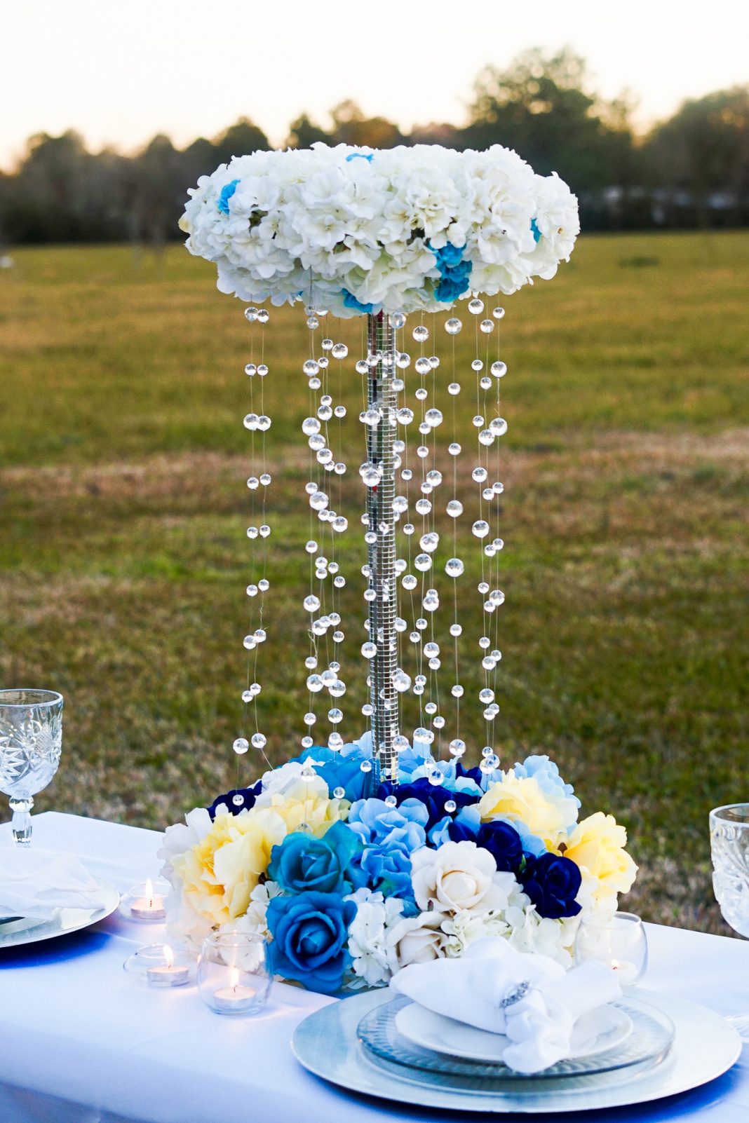 DIY Tall Spring Shower Bling Wedding Centerpiece With a Waterfall Flair