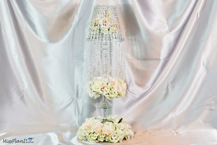 Tall Champagne and Blush Wedding Centerpiece